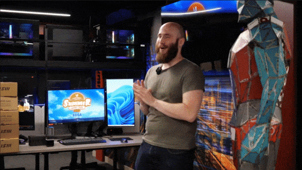 An animated gif of an excited game jam team celebrating their win by holding their heads and ending with a huge hug between 2 members