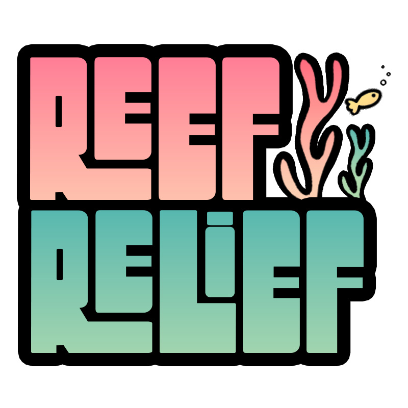 Logo for Reef Relief. Bright and colourful with a bold font saying the game name